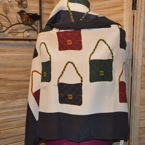 Chanel Silk Scarf 34.5" Square Chain Flap Handbags